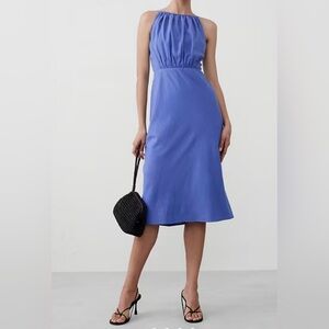 Banana Republic LINEN-BLEND HIGH-NECK MIDI DRESS size 0
